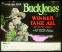 8x170 WINNER TAKE ALL glass slide '24 close up of cowboy Buck Jones holding pretty Peggy Shaw!