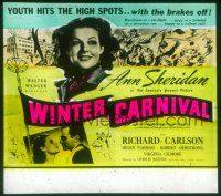 8x171 WINTER CARNIVAL glass slide '39 Ann Sheridan, Richard Carlson & Helen Parrish, snow sports!