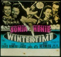 8x172 WINTERTIME glass slide '43 ice skater Sonja Henie, Carole Landis, Cesar Romero, Woody Herman