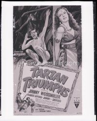 8x299 TARZAN TRIUMPHS 8x10 negative R49 art of Johnny Weissmuller & Frances Gifford from one-sheet!