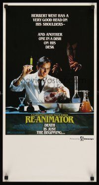 8y191 RE-ANIMATOR Aust daybill '86 great image of mad scientist with severed head in bowl!