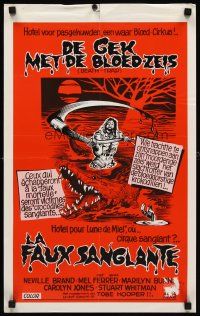 8y722 EATEN ALIVE Belgian '77 Tobe Hooper, wild horror artwork of madman w/scythe & alligator!