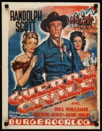 8y726 FIGHTING MAN OF THE PLAINS Belgian '49 cool art of cowboy Randolph Scott & Jane Nigh!