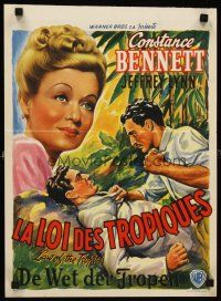 8y761 LAW OF THE TROPICS Belgian '40s art of Constance Bennett, Jeffrey Lynn in fistfight!