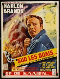 8y778 ON THE WATERFRONT Belgian '54 directed by Elia Kazan, artwork of classic Marlon Brando!