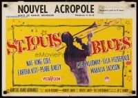 8y795 ST. LOUIS BLUES Belgian '58 Nat King Cole, Eartha Kitt, art of silhouette playing trombone!