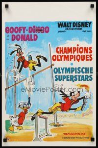 8y798 SUPERSTAR GOOFY Belgian '72 Disney, Goofy jumping Olympic hurdle with torch, Donald Duck!