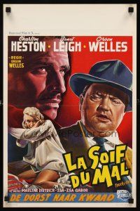 8y807 TOUCH OF EVIL Belgian '58 art of Orson Welles, Charlton Heston & Janet Leigh!