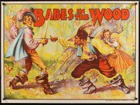 8y551 BABES IN THE WOOD stage play British quad '30s stone litho of kids watching men duelling!