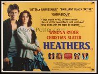 8y602 HEATHERS British quad '89 close up of really young Winona Ryder & Christian Slater!