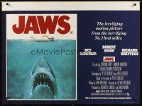 8y614 JAWS British quad '75 art of Steven Spielberg's classic shark attacking sexy swimmer!