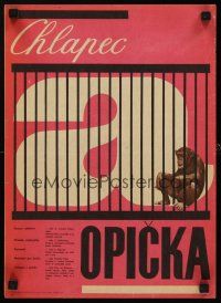 8y208 CHLAPEC A OPICKA Czech 11x16 '63 cool art of monkey in cage!