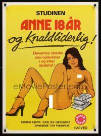 8y411 ANNE 18 AR OG KNALDLIDERLIG Danish '70s sexploitation, wild art of nude girl w/books!