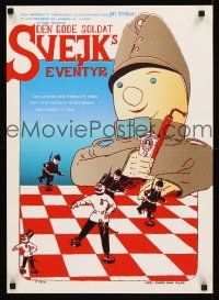 8y427 DOBRY VOJAK SVEJK Danish '51 bizarre puppet comedy characters on chess board!