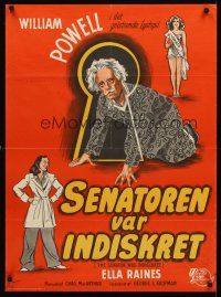 8y465 SENATOR WAS INDISCREET Danish '48 Wenzel art of William Powell on his hands and knees!