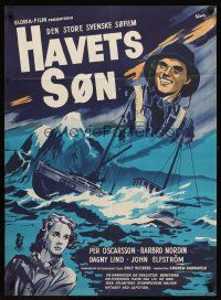8y467 SON OF THE SEA Danish '49 Per Oscarsson, Wenzel art of ship in rough water!