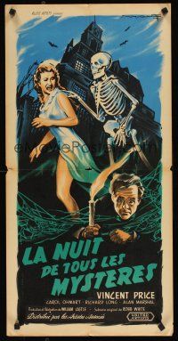 8y238 HOUSE ON HAUNTED HILL French '59 classic Vincent Price, art of skeleton chasing girl!