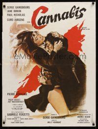 8y245 CANNABIS French 23x32 '70 art of Serge Gainsbourg & sexy Jane Birkin in marijuana drug movie!