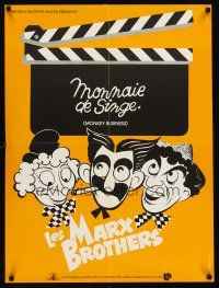 8y263 MONKEY BUSINESS French 23x32 R80s wacky art of Marx Brothers, Groucho, Harpo & Chico!