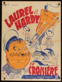 8y269 SAPS AT SEA French 23x32 '40s wonderful different art of Laurel & Hardy, Hal Roach!