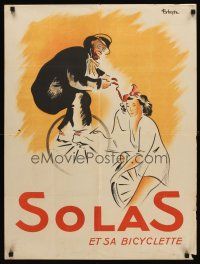 8y273 SOLAS ET SA BICYCLETTE French 23x32 '30s wonderful art of couple on bicycles!