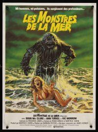 8y288 HUMANOIDS FROM THE DEEP French 15x21 '80 art of monster looming over sexy girl on beach!