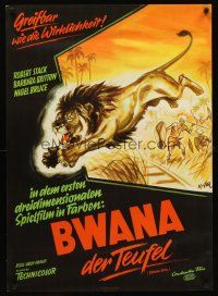 8y087 BWANA DEVIL German '53 cool 3-D art of lion jumping from movie screen by Klaus Dill!