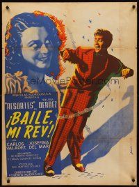 8y347 BAILE MI REY Mexican poster '51 great art of Resortes serenading pretty girl by Juanino!