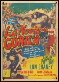 8y348 BRIDE OF THE GORILLA Mexican poster '51 wild artwork of Barbara Payton & huge ape!