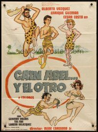 8y349 CAIN ABEL Y EL OTRO Mexican poster '71 Alberto Vazquez, Enrique Guzman, wacky & sexy artwork!