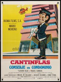 8y351 CONSERJE EN CONDOMINIO Mexican poster '74 wonderful artwork of doorman Cantinflas!