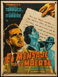 8y358 EL MENSAJE DE LA MUERTE Mexican poster '53 art of Miguel Torruco & Rebecca Iturbide by Francisco Diaz Moffitt!