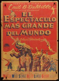 8y367 GREATEST SHOW ON EARTH Mexican poster'52 Cecil B. DeMille circus,Charlton Heston,James Stewart
