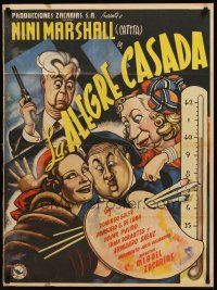 8y370 LA ALEGRE CASADA Mexican poster '51 Miguel Zacarias directed, Nina Marshall, Cabral art!