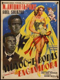 8y371 LA ENGANADORA Mexican poster '55 beautiful bride being shot by Cupid, The Deceiver!