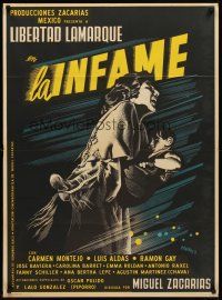 8y373 LA INFAME Mexican poster '53 Libertad Lamarque, Carmen Montejo, dramatic Renau art!
