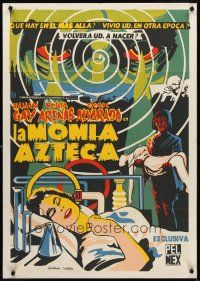 8y379 LA MOMIA AZTECA Mexican export poster R60s Ramon Gay, really cool mummy horror artwork!