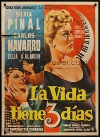 8y381 LA VIDA TIENE 3 DIAS Mexican poster '55 art of sexy Silvia Pinal & Carlos Navarro!