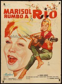 8y384 MARISOL RUMBO A RIO Mexican poster '63 Isabel Garces, artwork of pretty singing Marisol!