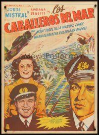 8y391 NEUTRALIDAD Mexican poster '49 Jorge Mistral, Adriana Benetti, cool sea battle artwork!