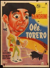 8y393 OLE TORERO Mexican poster '48 Luis Sandrini, Paquito Rico, wacky art or toreador & bull!