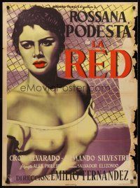 8y399 ROSANNA Mexican poster '53 La Red, Caballero art of sexy Rossana Podesta in see-through top!