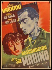 8y405 UNKNOWN MEN OF SAN MARINO Mexican poster '46 art of Anna Magnani & De Sica by Satora!