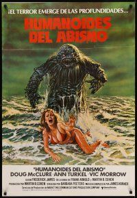8y117 HUMANOIDS FROM THE DEEP Spanish '80 art of monster over sexy girl on beach!