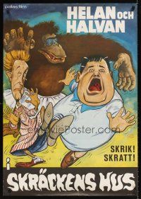 8y049 THE CHIMP Swedish '60s wacky art of Stan Laurel & Oliver Hardy running from monkey!