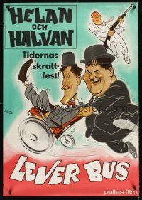 8y050 BLOCK-HEADS Swedish '60s cool art of Stan Laurel & Oliver Hardy escaping guy with gun!