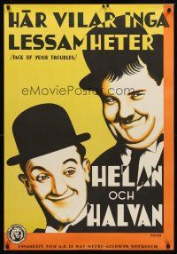 8y051 PACK UP YOUR TROUBLES Swedish '32 great Fuchs artwork of Stan Laurel & Oliver Hardy!