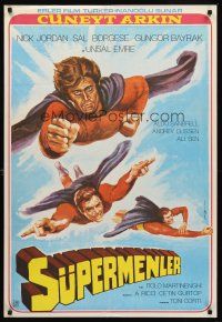 8y002 3 SUPERMEN AGAINST GODFATHER Turkish '79 wonderful art of flying superheros!