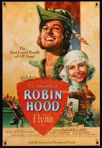8z037 ADVENTURES OF ROBIN HOOD 1sh R89 Errol Flynn as Robin Hood, De Havilland, Rodriguez art!