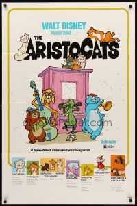 8z056 ARISTOCATS 1sh R80 Walt Disney feline jazz musical cartoon, great art of cats!
